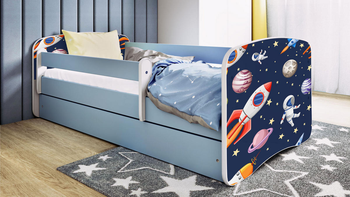 KINDERBETT Emily mit Schublade und Matratze, Blau 70x140 cm - Blau/Dunkelblau, Holzwerkstoff (140/70cm) - WFL GROUP