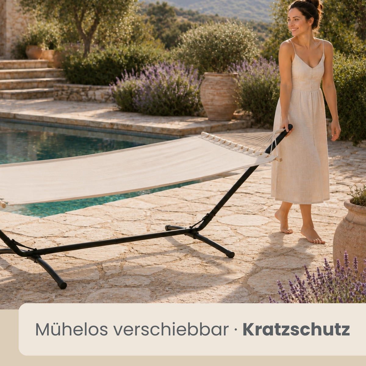 XL HÄNGEMATTE mit Gestell 310/100 cm, Beige/Schwarz - Schwarz, Metall (100/96/310cm) - Amanka
