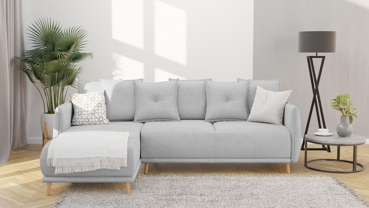 ECKSOFA Chroma Silber Luxusmicrofaser - Silberfarben/Braun, Holz/Textil (238/170cm) - S-Style Möbel