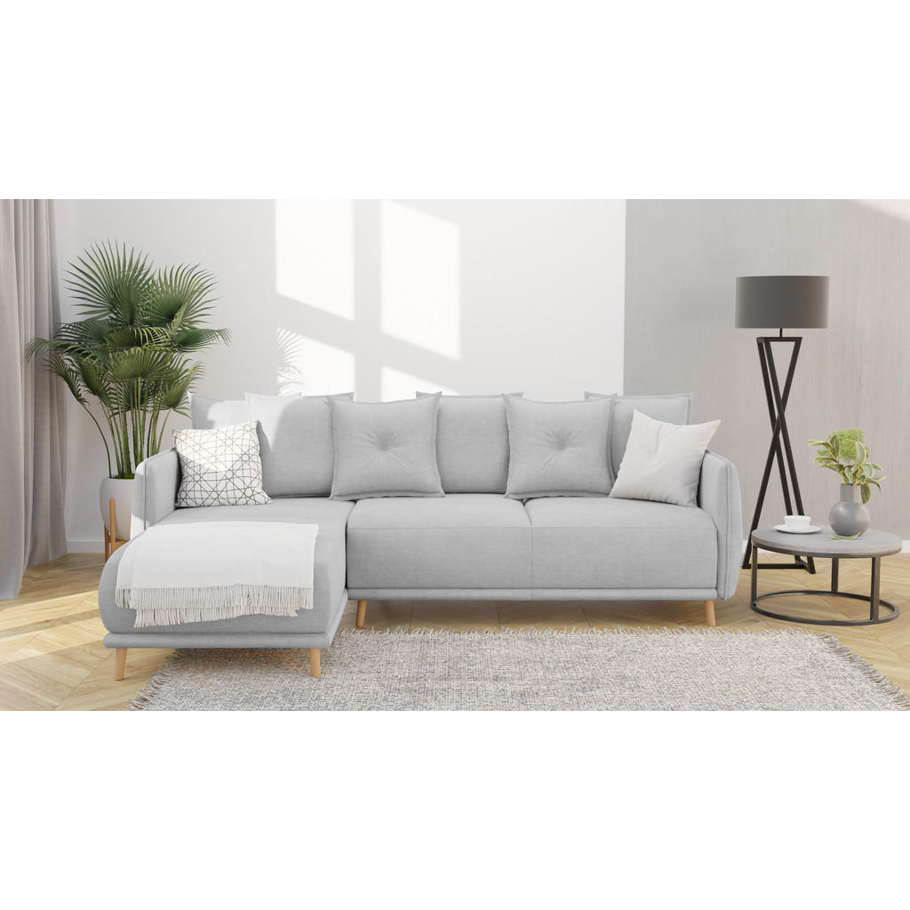 Thumbnail - S-Style Möbel Ecksofa, Silber, Textil, Echtholz,Buche, Birke, 4-Sitzer, Füllung: Polyetherschaumkern, L-Form, Eckteil, O...