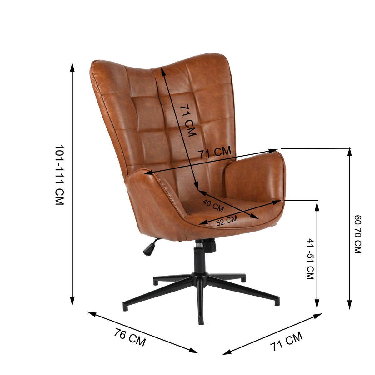 SESSEL höhenverstellbar, braun - Dunkelbraun/Schwarz, Holzwerkstoff/Textil (70/100/80cm) - Urban Meuble