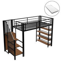 HOCHBETT 90/200 cm Schwarz mit Sicherheitstreppe und Stauraum mit Matratze - Schwarz, Metall (90/200cm) - OKWISH