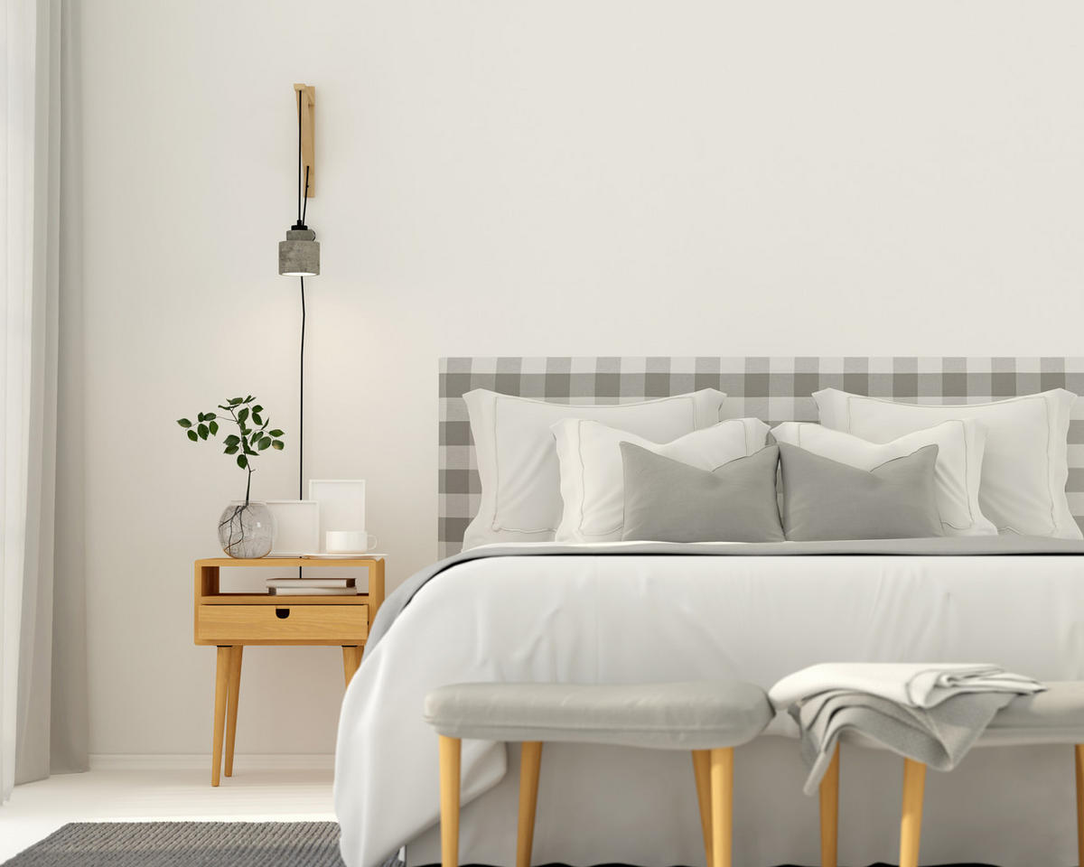 KOPFTEIL Gepolstertes Vichy-Stoff Grau 165/52/3 cm LAREDO - Grau, Textil (165/52/3cm) - RNT By Really Nice Things