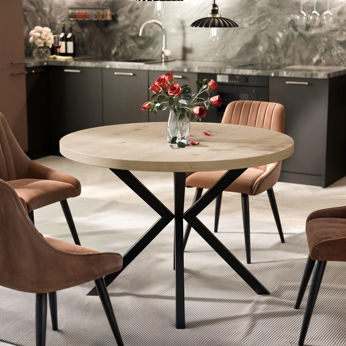 AUSZIEHTISCH MILTON 120-196/76 cm mit Metallgestell, Schwarz / Artisan-Eiche - Schwarz/Eiche Artisan, Holzwerkstoff/Metall (120/120/76cm) - Idohome