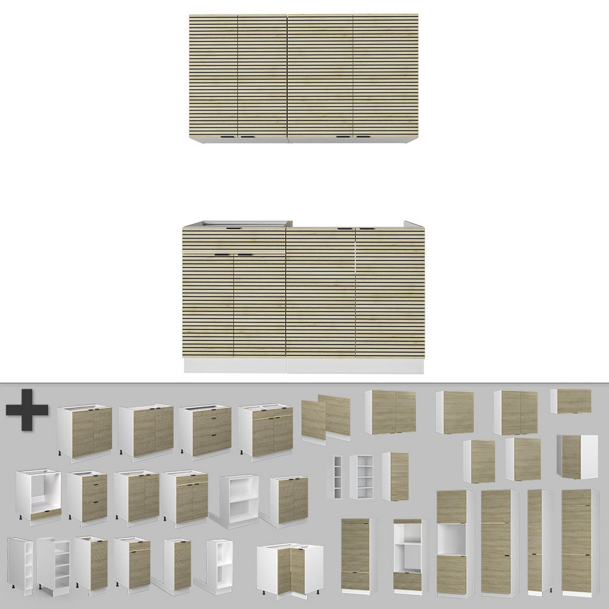 SINGLEKÜCHE Fame-Line Eiche Paneel/Weiß 140 cm ohne Arbeitsplatte - Hellbraun/Weiß, Holzwerkstoff (140/81.6/46cm) - Vicco