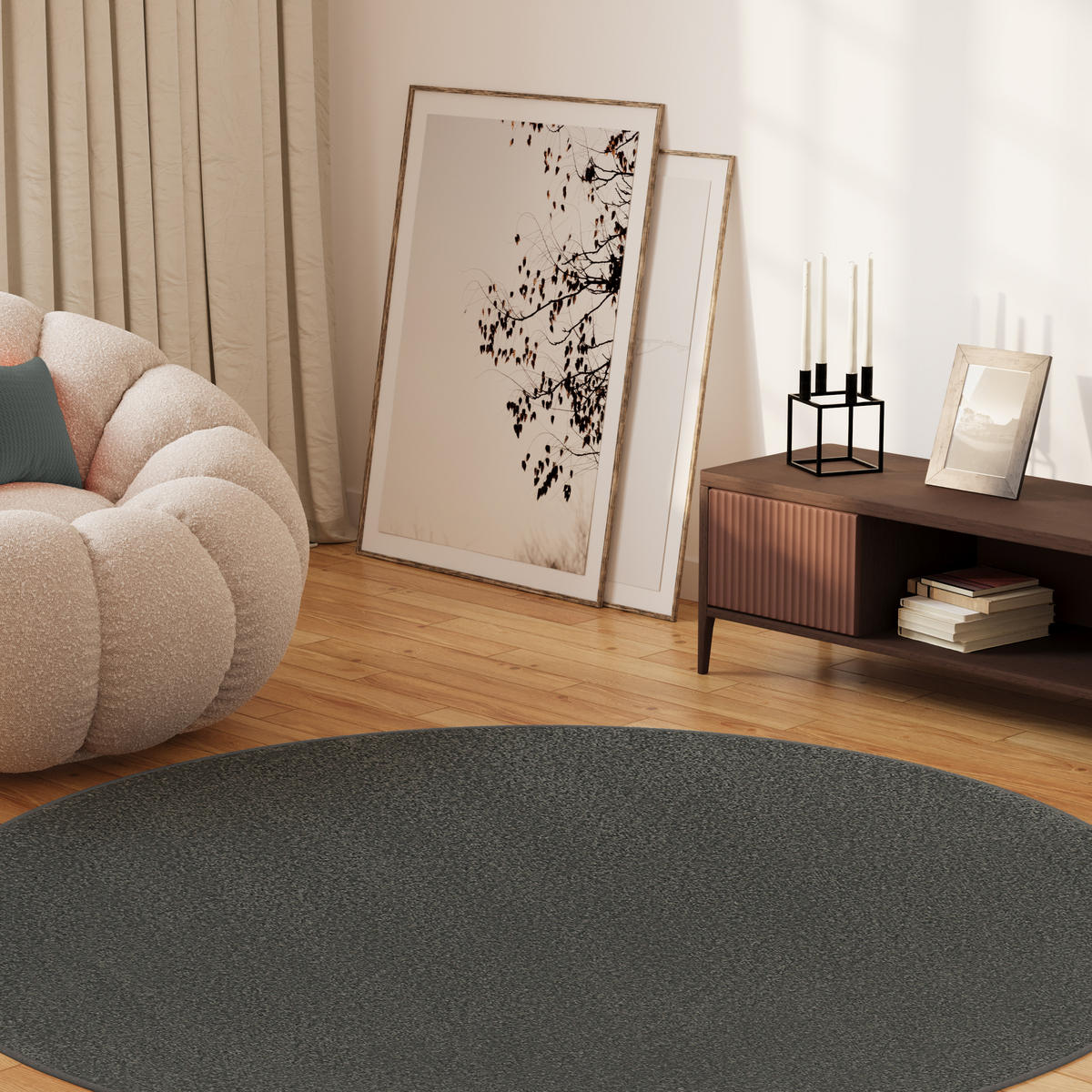 TEPPICH MONO Rund Outdoor Grau 100/100 cm - Dunkelgrau, Textil (100/100cm) - Tapiso