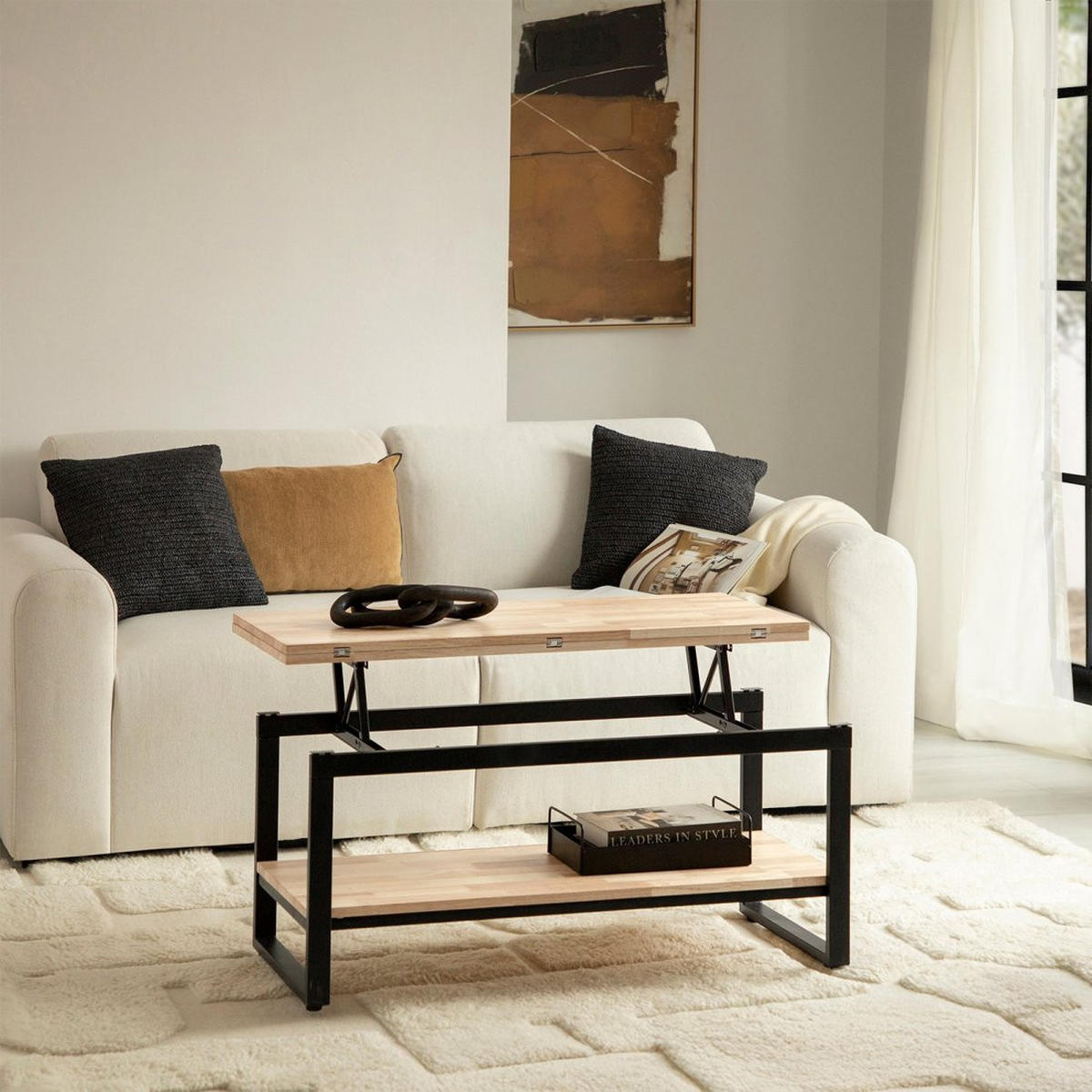 COUCHTISCH AUSZIEHBARER UND ERHÖHTER Alvi Schwarz 100 cm x 49 - 61 cm - Schwarz, Holz (45/100/49cm) - Klast Home