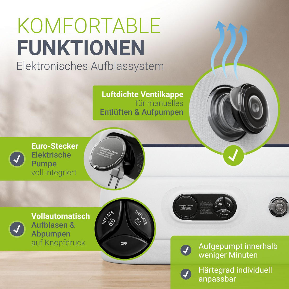 LUFTBETT Sapri M blau / weiß inkl. Tragetasche - Weiß, Kunststoff (87/185cm) - Juskys