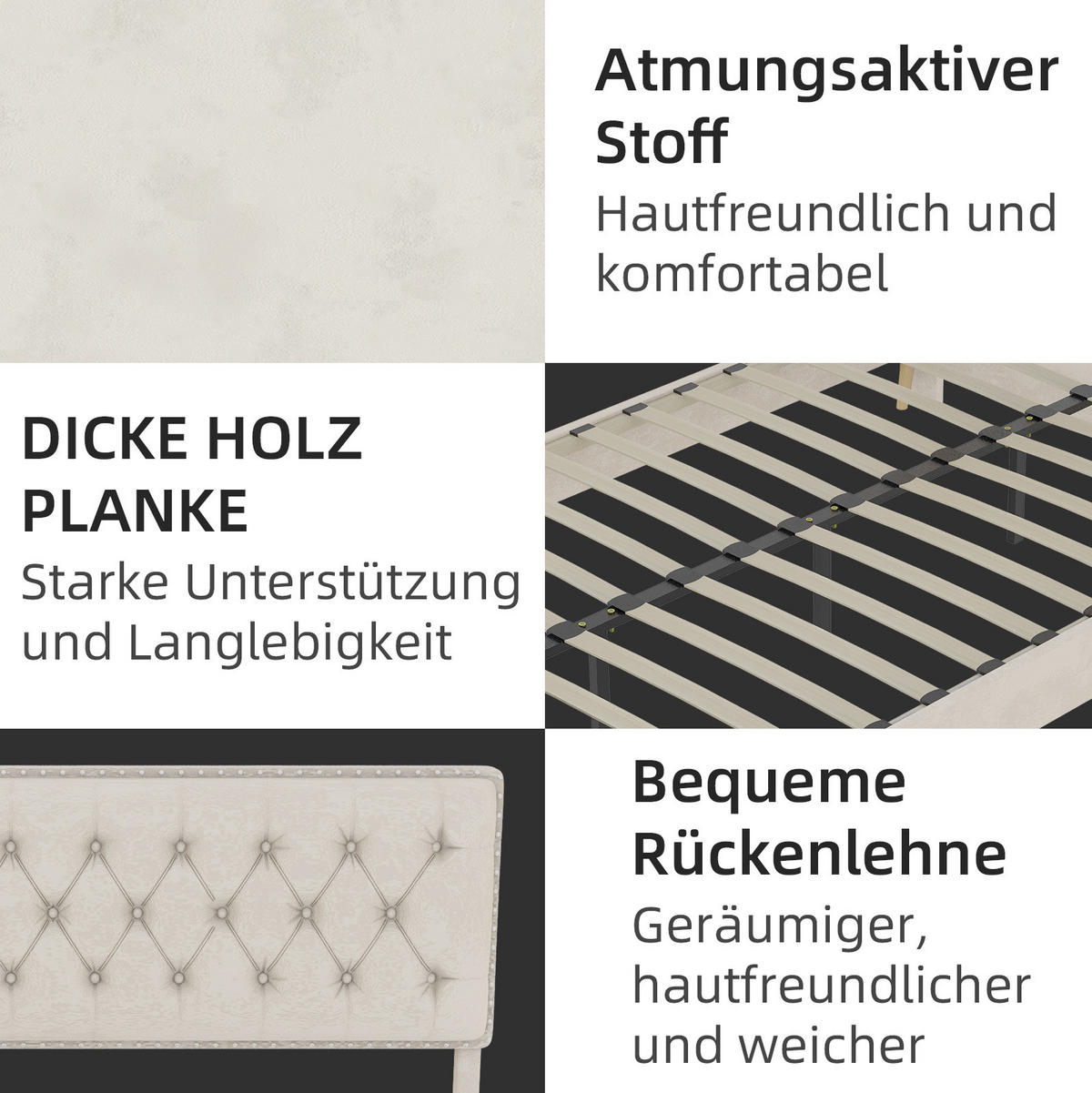 POLSTERBETT 160/200 cm beige aus Stoff und Metall mit hohem Kopfteil - Beige, Textil (160/200cm) - OKWISH
