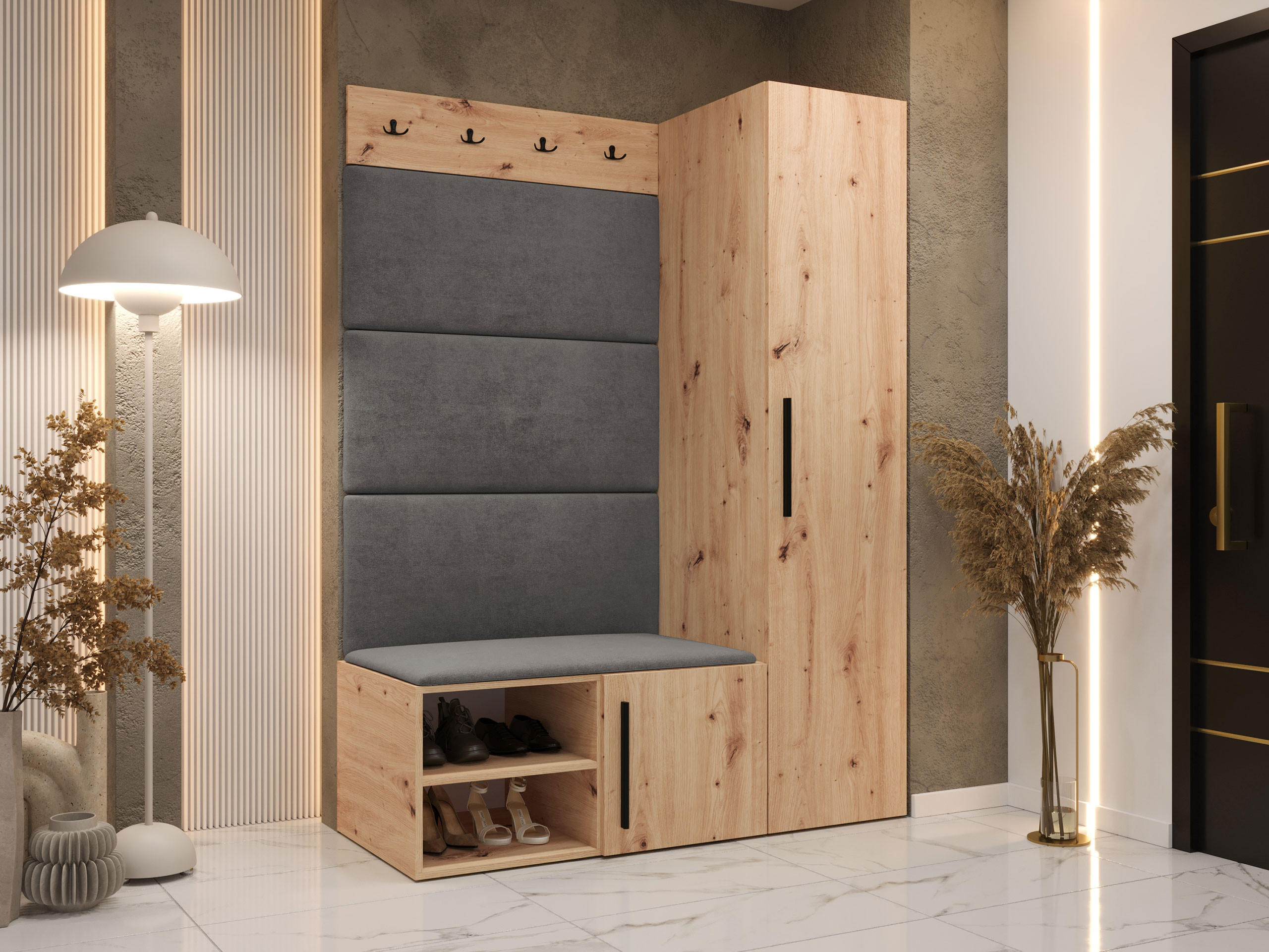 GARDEROBEN-SET Medi II - Schwarz/Eiche Artisan, Holzwerkstoff/Kunststoff (40/191/50cm) - MIRJAN24