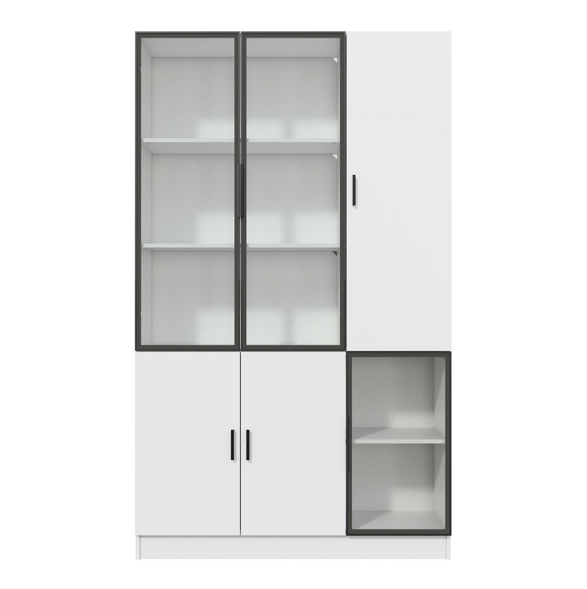 HIGHBOARD mit Glastüren 120/35/200 cm in Weiß mit LED-Beleuchtung - Weiß, Holzwerkstoff (120/200/35cm) - BEAOK