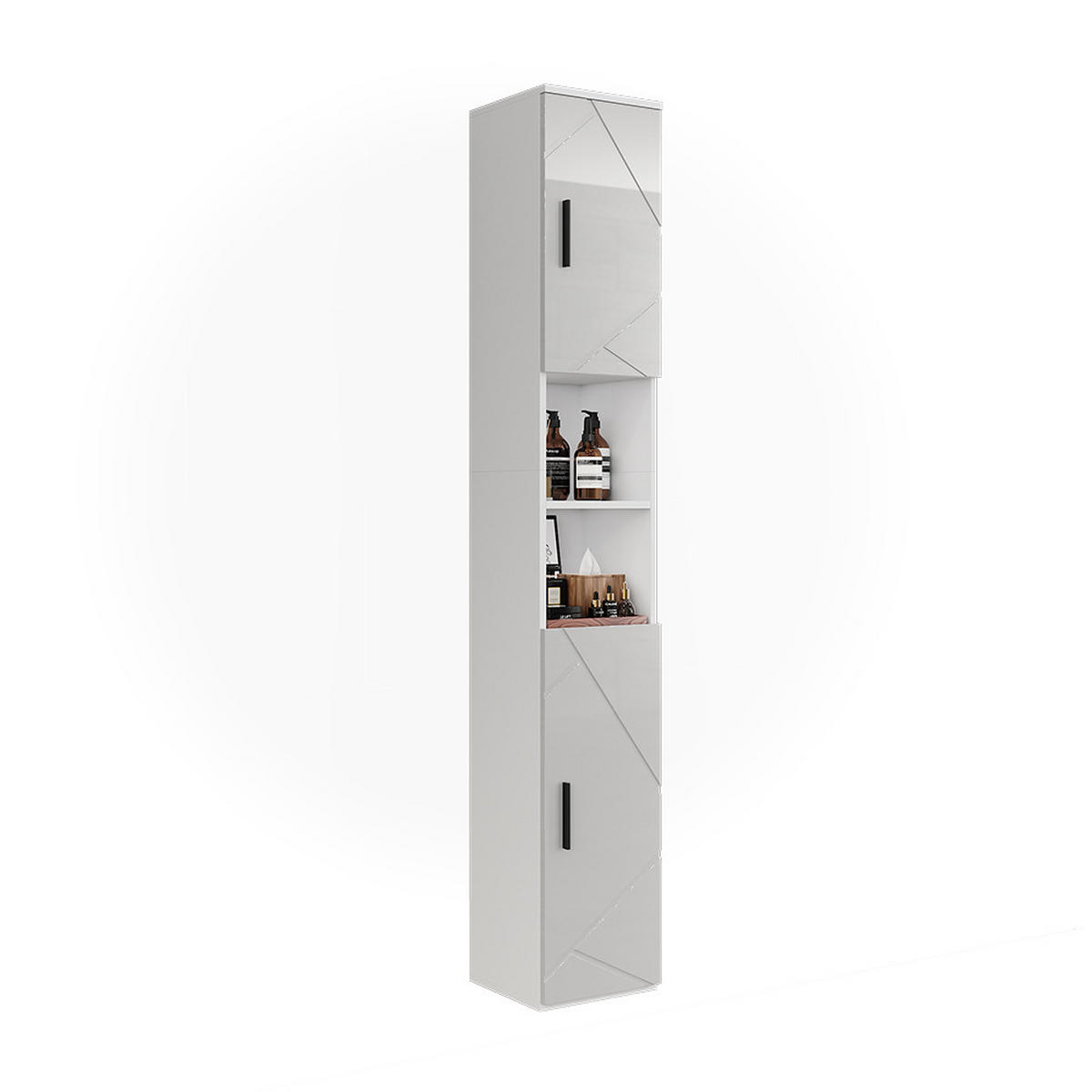 HOCHSCHRANK Irma Weiß/Weiß Hochglanz 30 x 190 cm mit 2 Türen - Weiß Hochglanz, Holzwerkstoff (30/190/30cm) - Vicco
