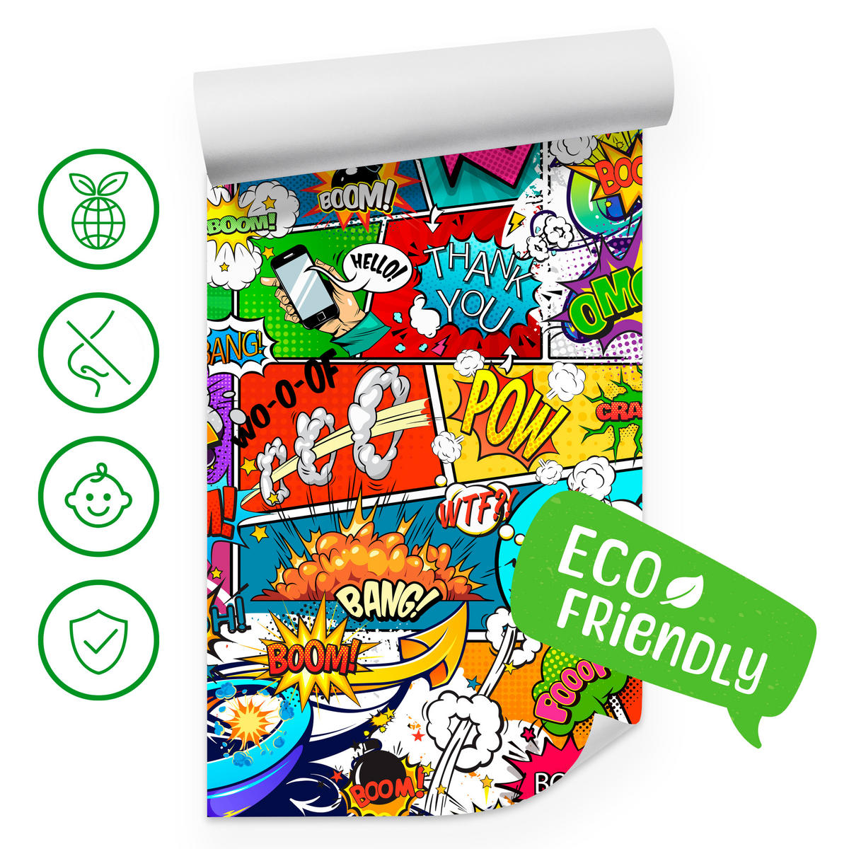 FOTOTAPETA Pre Študentskú Izbu Komiks Farebné Texty Dym Pery 300 x 210 cm - lila/oranžová, papier (300/210cm) - Muralo