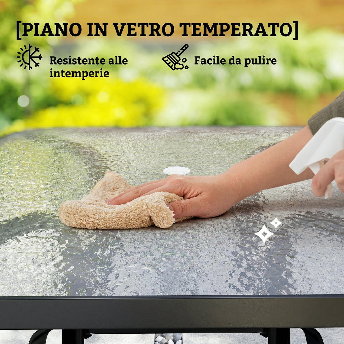 GARTENTISCH,QUADRATISCH Glas mit Schirmloch,schwarz - Schwarz, Metall (96.5/96.5/72cm) - Vallsero
