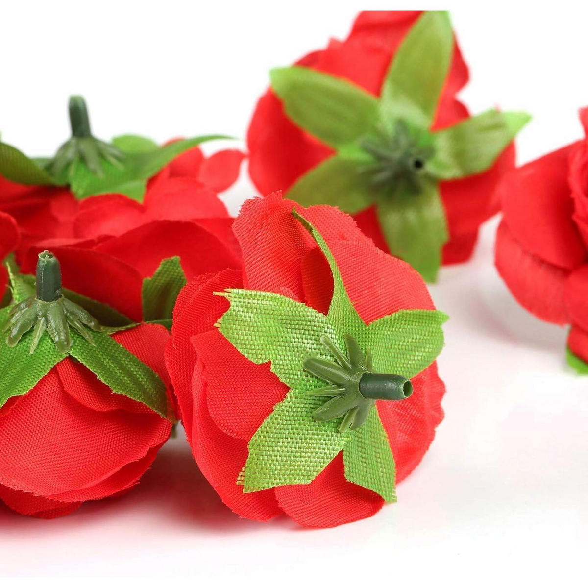 KÜNSTLICHE Blumenköpfe 50-teiliges Set Rot 4 cm - Rot, Textil (3.5cm)