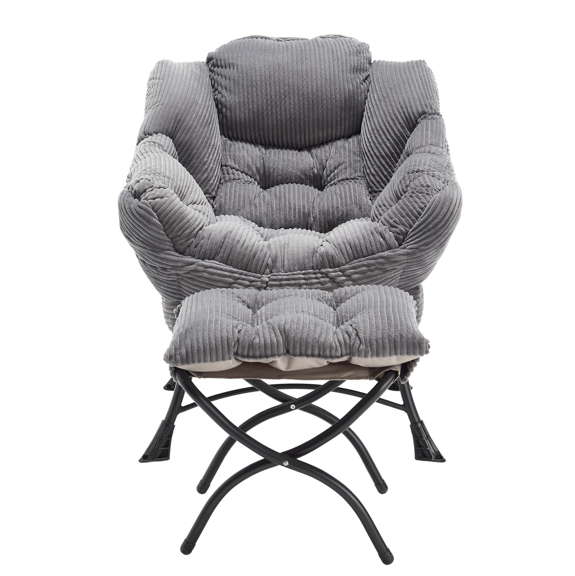 SESSELSET mit Hocker 69,9/64/95 cm in Grau mit Seitenfach und Stahlrahmen - Grau, Textil (69.9/95/64cm) - Flora Grace