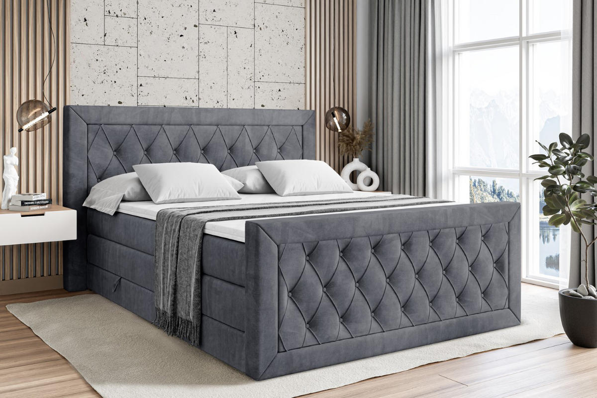 BOXSPRINGBETT NOEL-Z KING - 120 x 200 - H3/H4 - Dunkelgrau - Dunkelgrau, Holzwerkstoff (120/200cm) - ALTDECOR