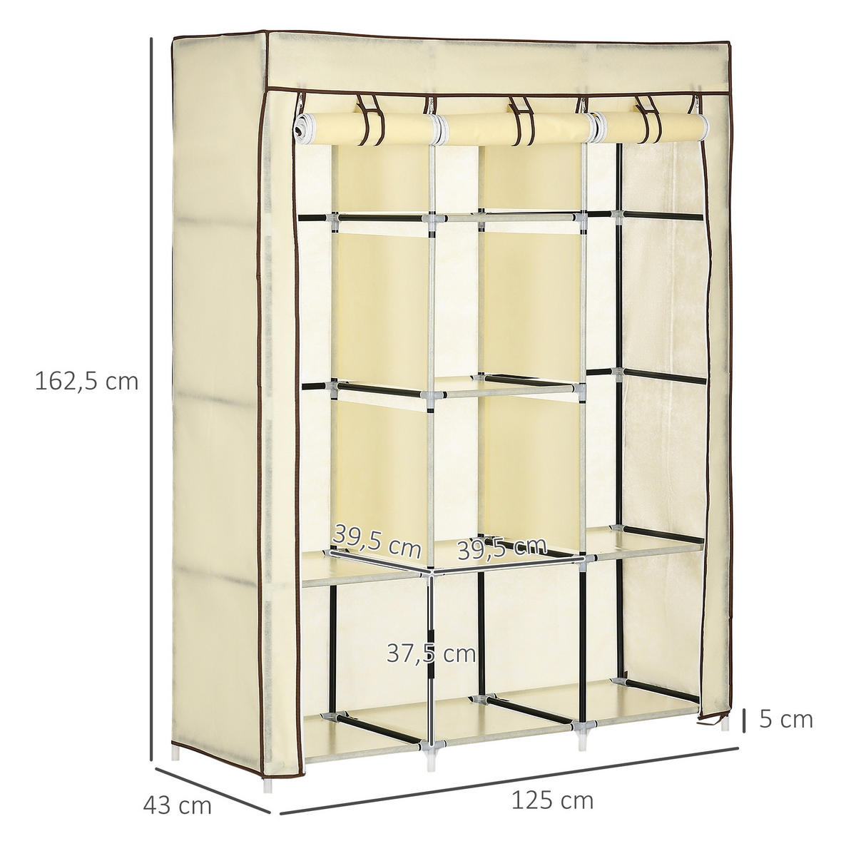 STOFFSCHRANK, 8 Ebenen, Cremeweiß, 125 x 43 x 162,5 cm - Weiß, Metall (125/162.5/43cm) - HOMCOM
