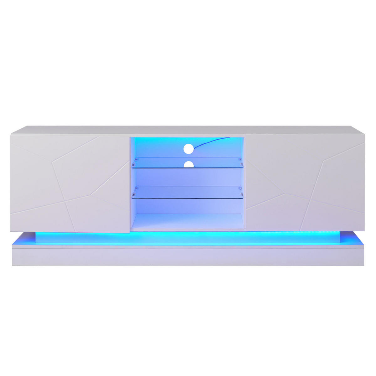 TV-SCHRANK aus Spanplatte 160x38,5x60 cm Weiß mit verstellbarer Glasablage, USB-Lichtleiste und leisem Scharnier - Weiß, Holzwerkstoff (160/60/38.5cm) - Modfu