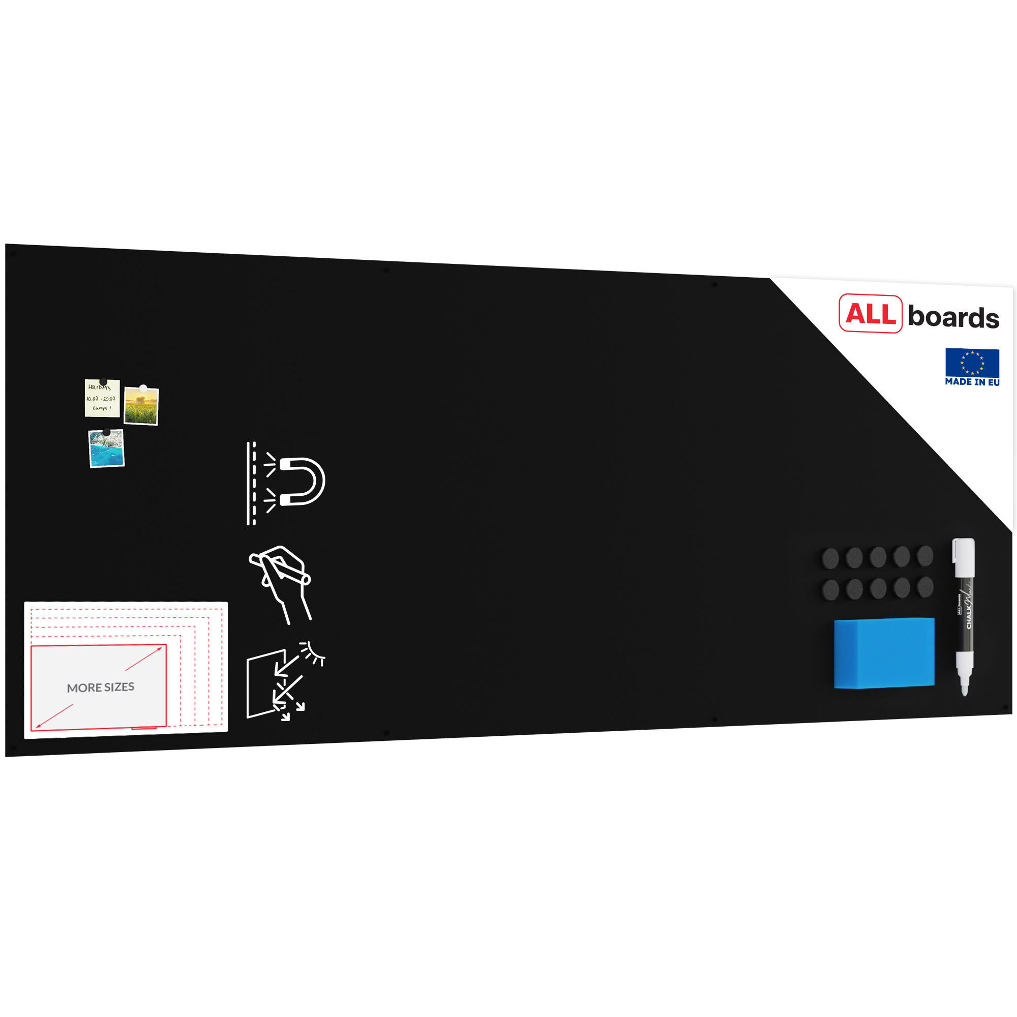 MAGNETPLATTE rahmenloses SLIMboard - Kreideoberfläche - 300x120 cm - Schwarz, Metall (300/120/0.3cm) - ALLboards
