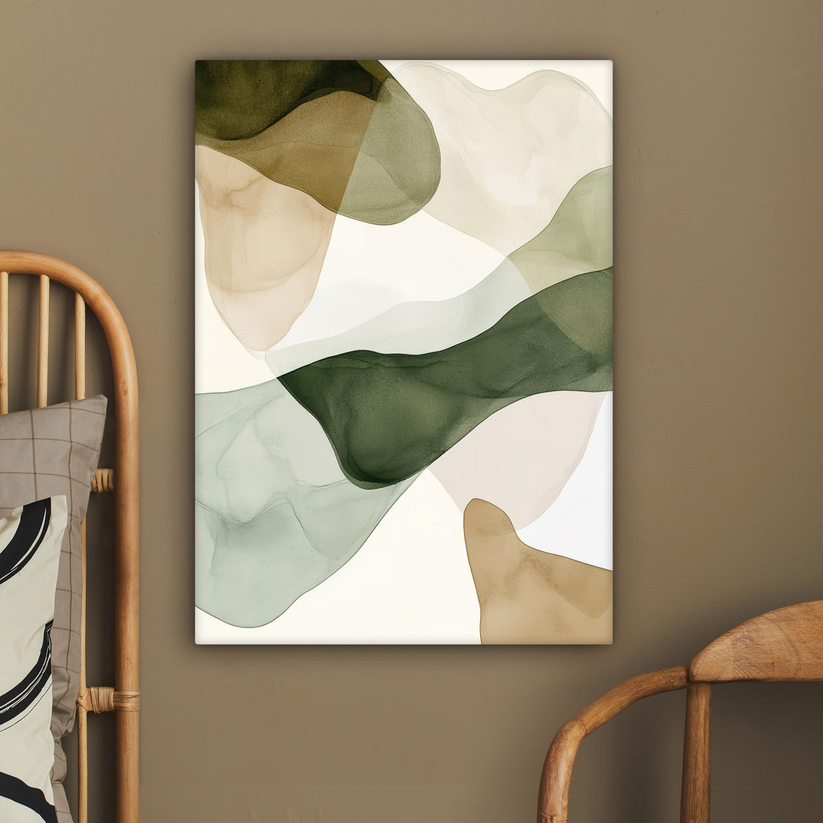 LEINWANDBILD Japandi - Abstrakt - Grün 60x80 cm - Salbeigrün, Textil (60/80cm) - MuchoWow