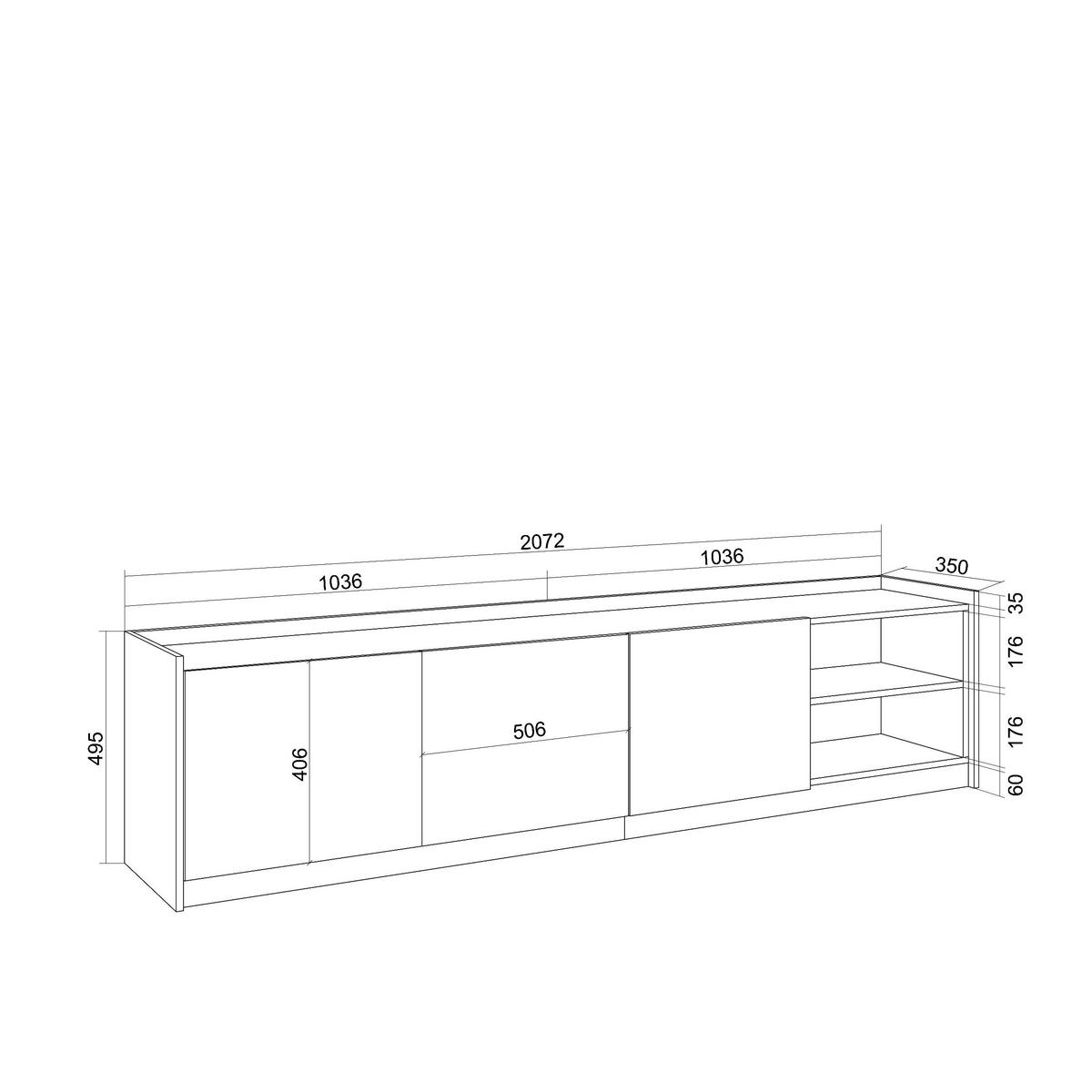 TV-SCHRANK, Lowboard, 207/37/50cm, Für TV-Geräte bis zu 80", Eiche Schwarz - Eichefarben, Holzwerkstoff (207/50/37cm) - Skraut Home