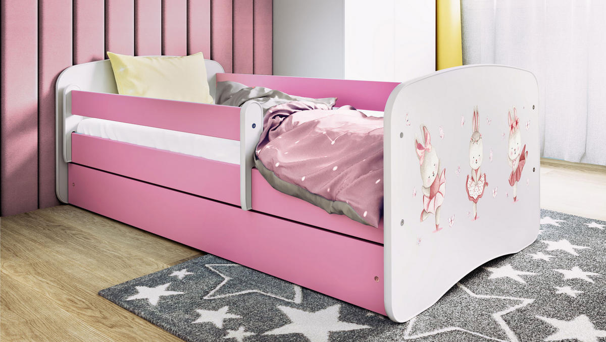 KINDERBETT Kaninchen mit Schmetterlingen mit Schublade 160/80 90/61/164 - Rosa, Holzwerkstoff (80/160cm) - RAUMHIRSCH FURNITURE