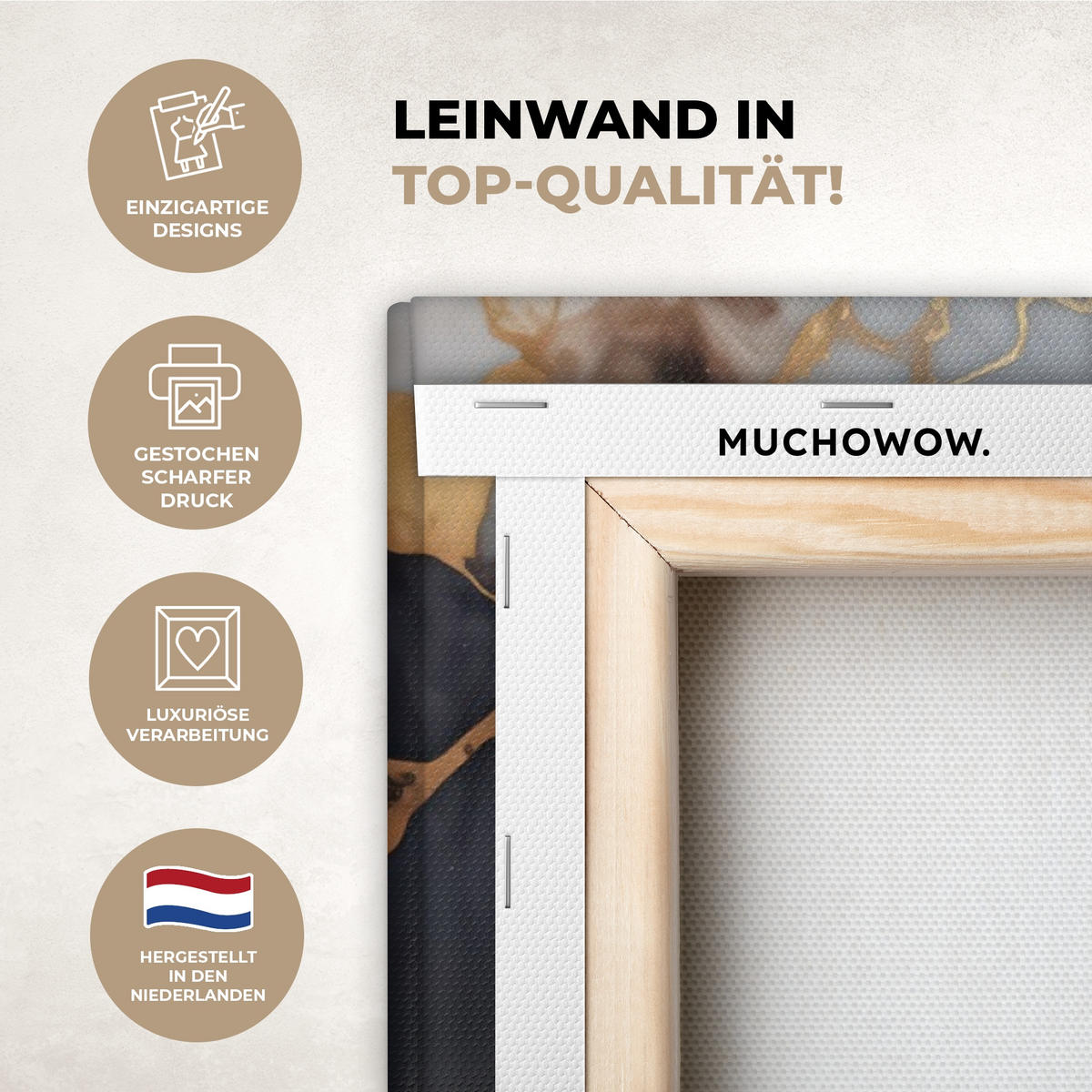 LEINWANDBILD Marmor - Schwarz - Gold - Weiß Wohnzimmer 120x80 cm - Dunkelgrau, Textil (120/80cm) - MuchoWow