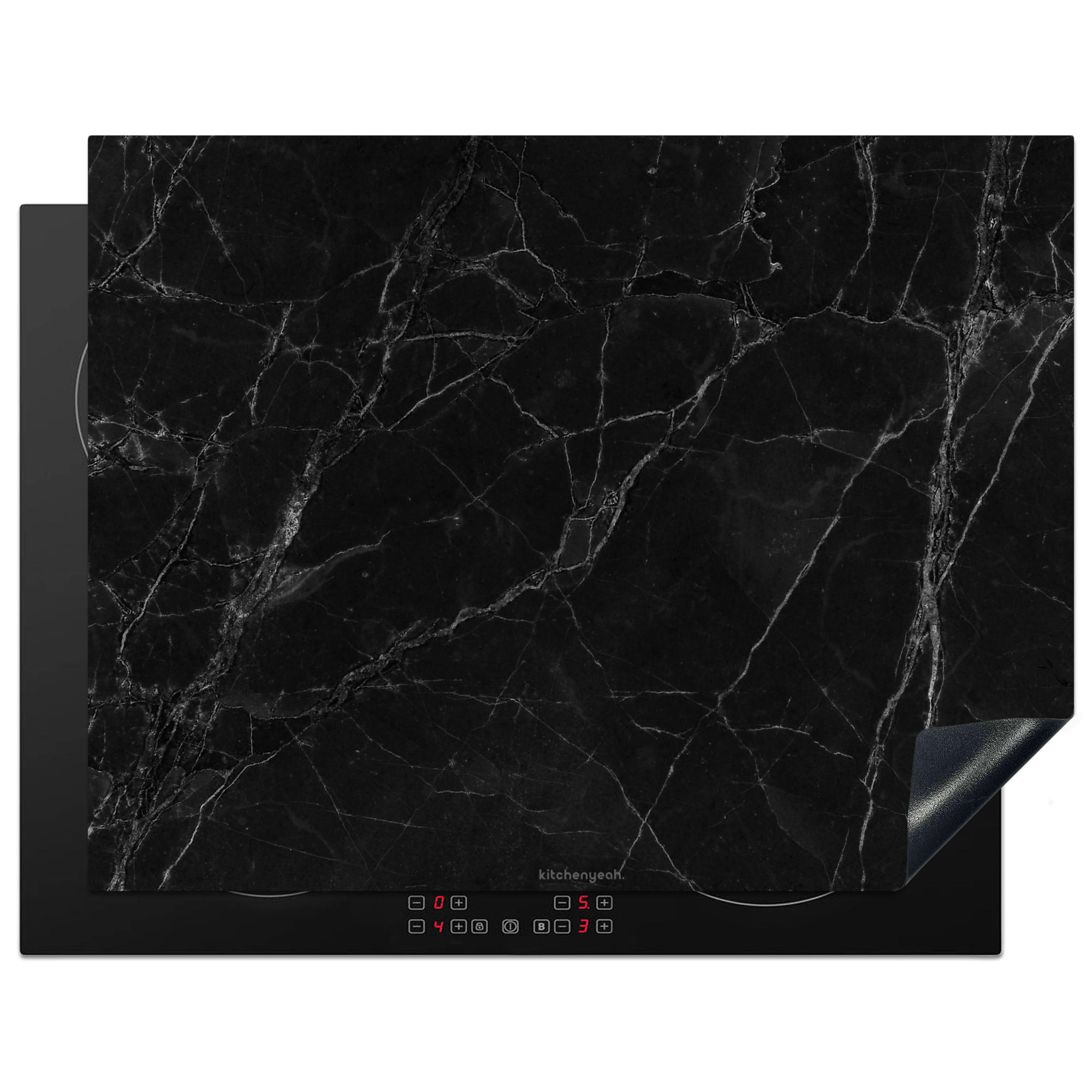 HERDABDECKPLATTE Schwarz - Marmor 77x59 cm - Schwarz, Kunststoff (77/0.2/59cm) - MuchoWow