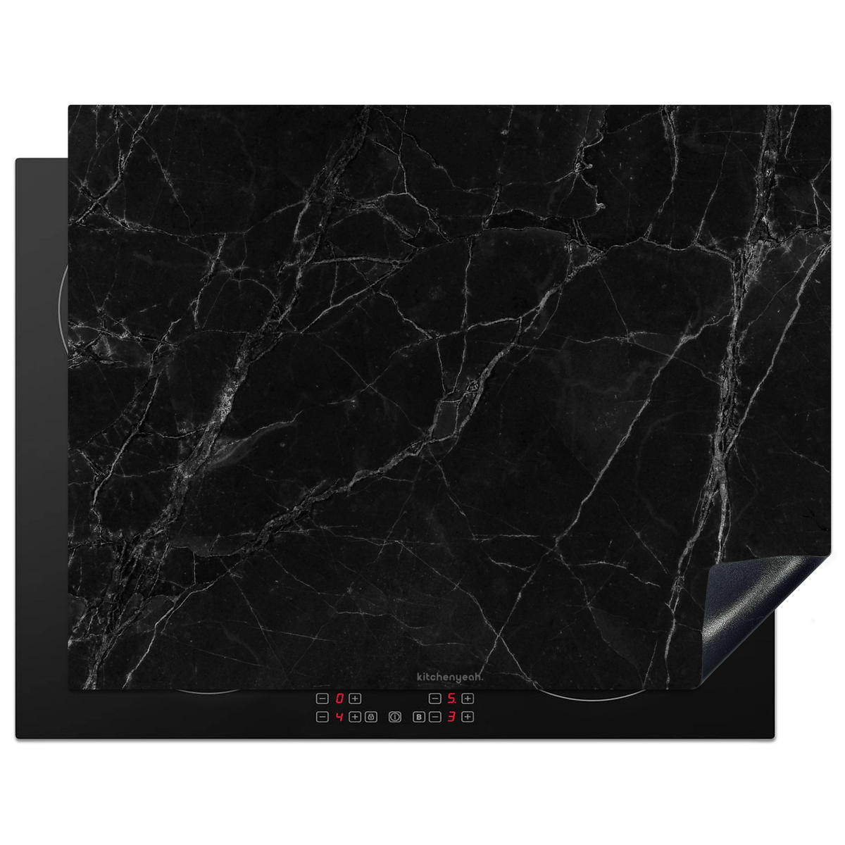 HERDABDECKPLATTE Schwarz - Marmor 77x59 cm - Schwarz, Kunststoff (77/0.2/59cm) - MuchoWow