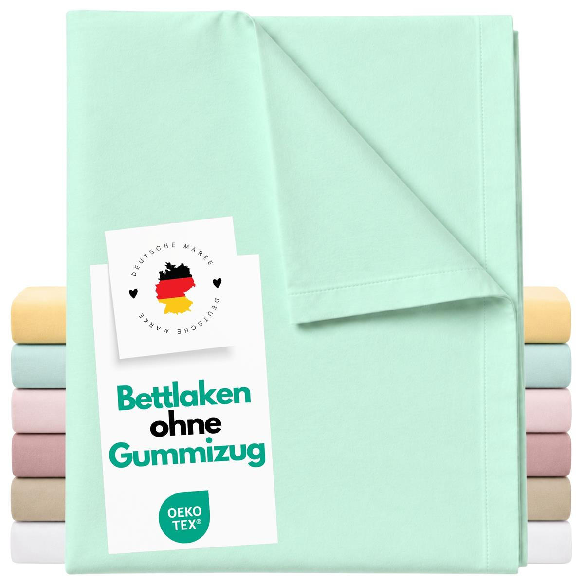 BETTTLAKEN ohne Gummizug 140x250 cm, Betttuch aus 100% Baumwolle, Vielseitig verwendbares Haustuch - Mint - Mintgrün, Textil (140/250cm) - Carpe Sonno