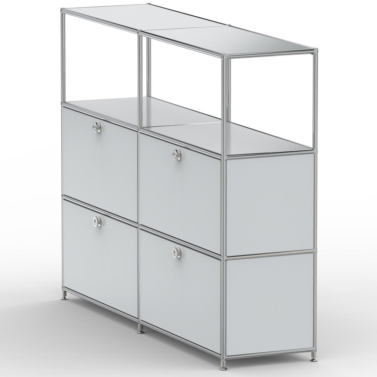 HOCHSCHRANK, 2 offene Fächer, 4 Klappen, Breite 152 cm, Lichtgrau - Chromfarben/Silberfarben, Metall (40/118/152.2cm) - Versee