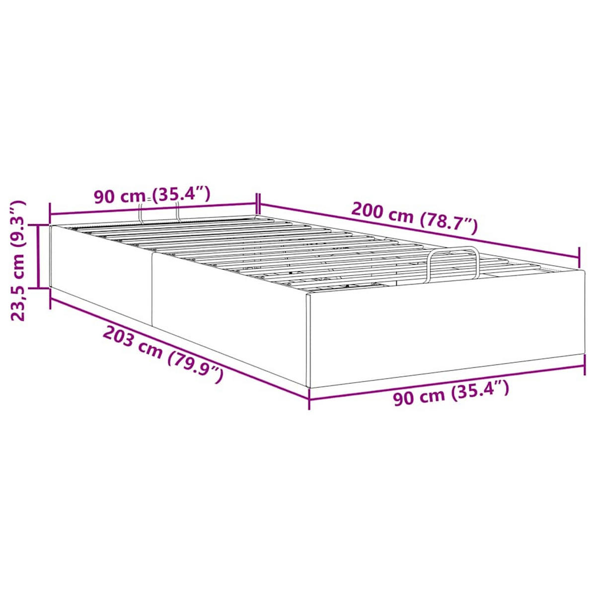 OTTOMAN-BETT Ohne Matratze Dunkelgrau 90/200 Cm Samt - Grau, Holzwerkstoff (90/200cm) - vidaXL