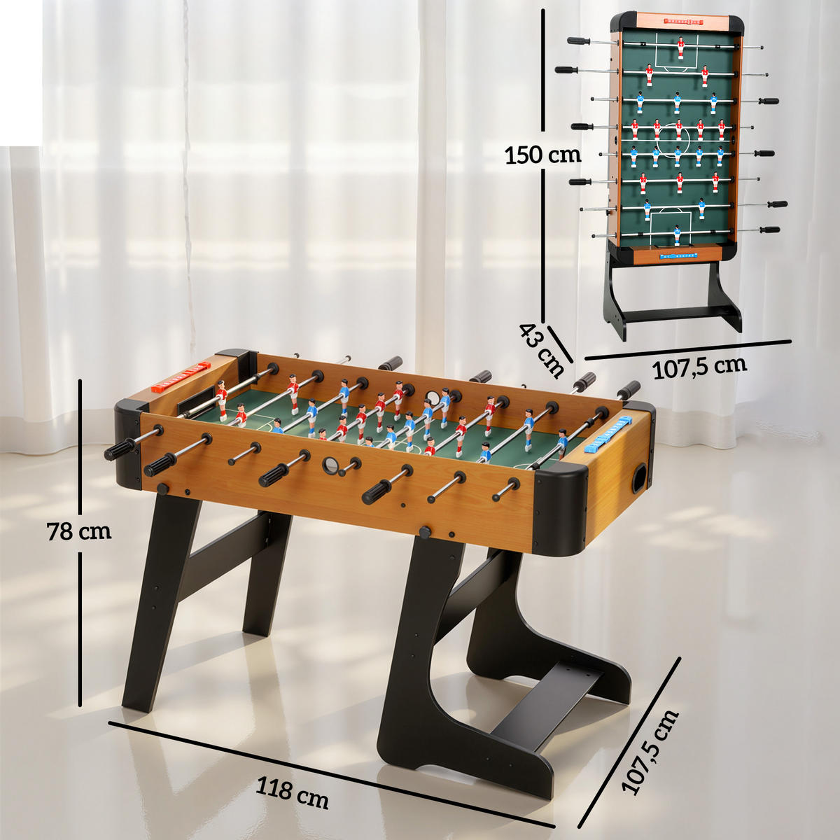 TISCHFUSBALL DE-18855 22 Spieler, 2 Bälle, 8 Stangen Braun - Braun, Holzwerkstoff (107.5/118cm) - ComfortXL