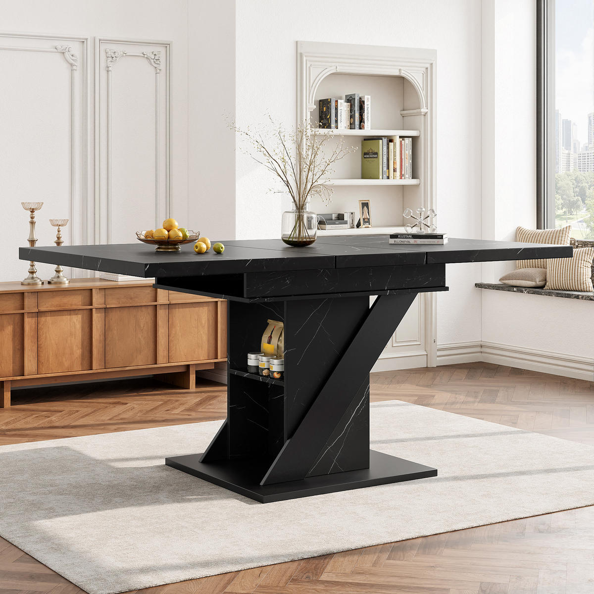 ESSTISCH Teleskop 110-140x80Cm Marmoroptik Schwarz - Schwarz, Holzwerkstoff (80/110/75cm) - FLIEKS