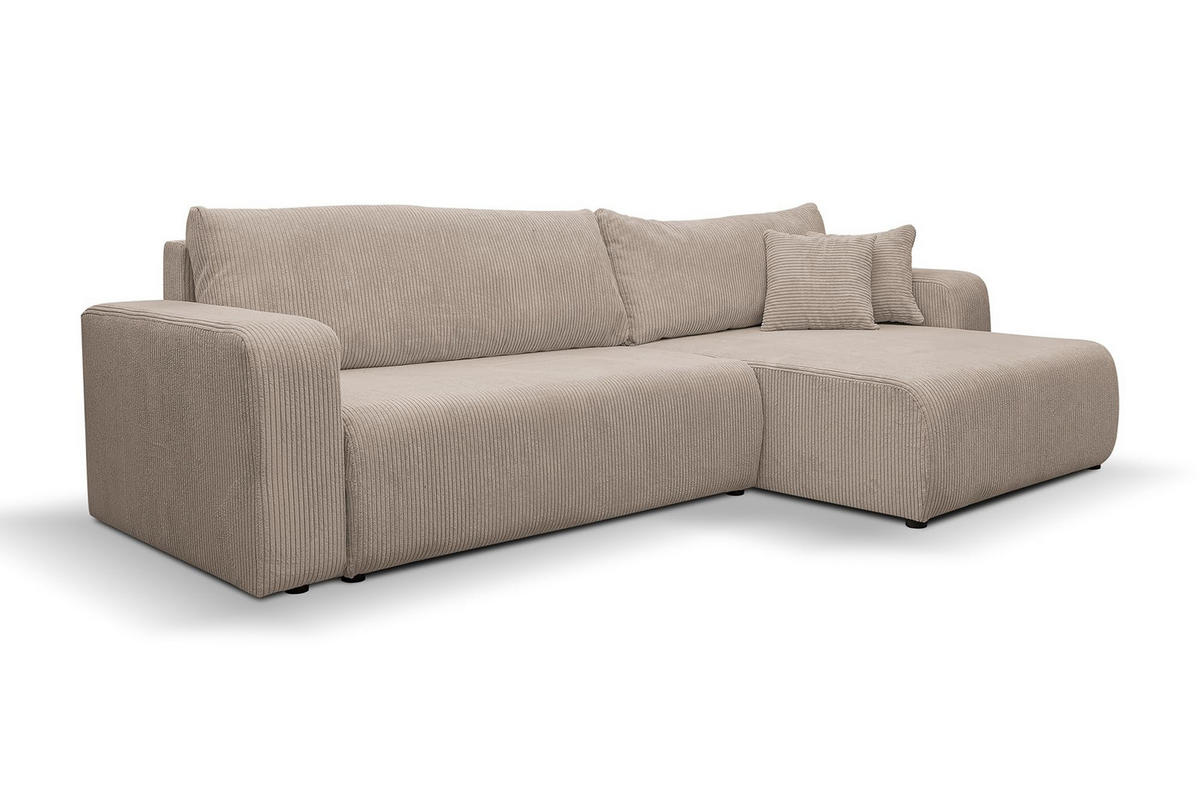 ECKSOFA Luna XL mit Schlaffunktion und Bettkasten Cord-Stoff (Braun) - Braun, Textil (274/142cm) - VENASI MÖBEL