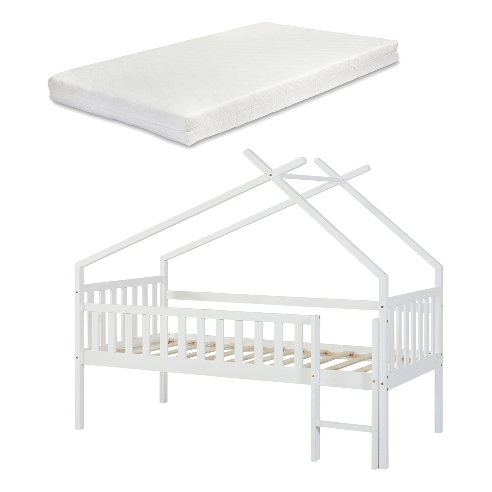 KINDERBETT Sotkamo mit Matratze - Weiß, Holz (90/200cm) - [en.casa]