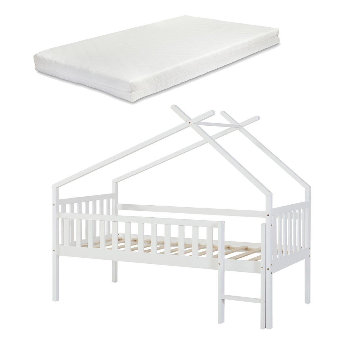 KINDERBETT Sotkamo mit Matratze - Weiß, Holz (90/200cm) - [en.casa]