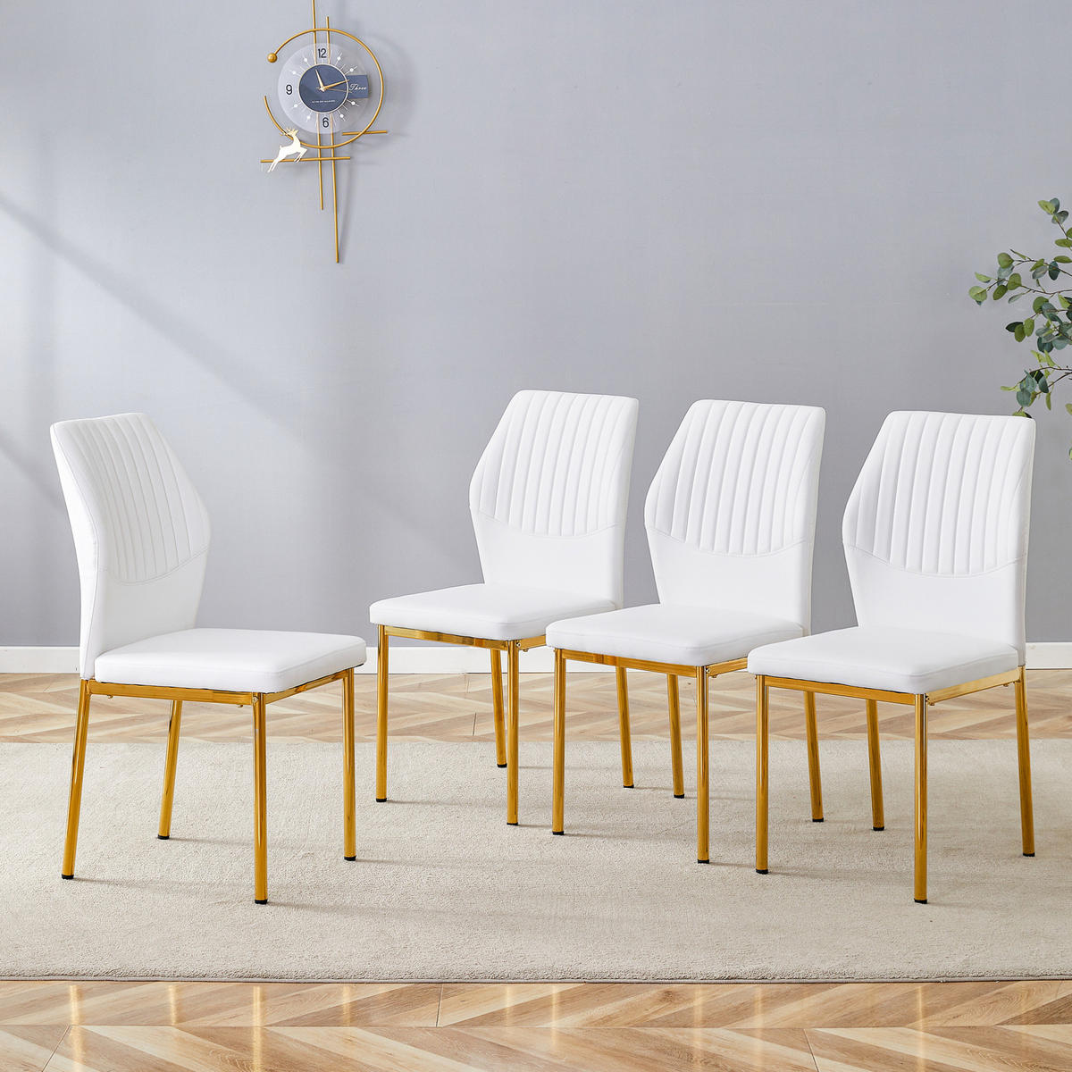 ESSZIMMERSTÜHLE 4er-Set mit Polsterung PU Weiß Gold - Weiß, Metall (42.6/93/43cm) - Meubliv