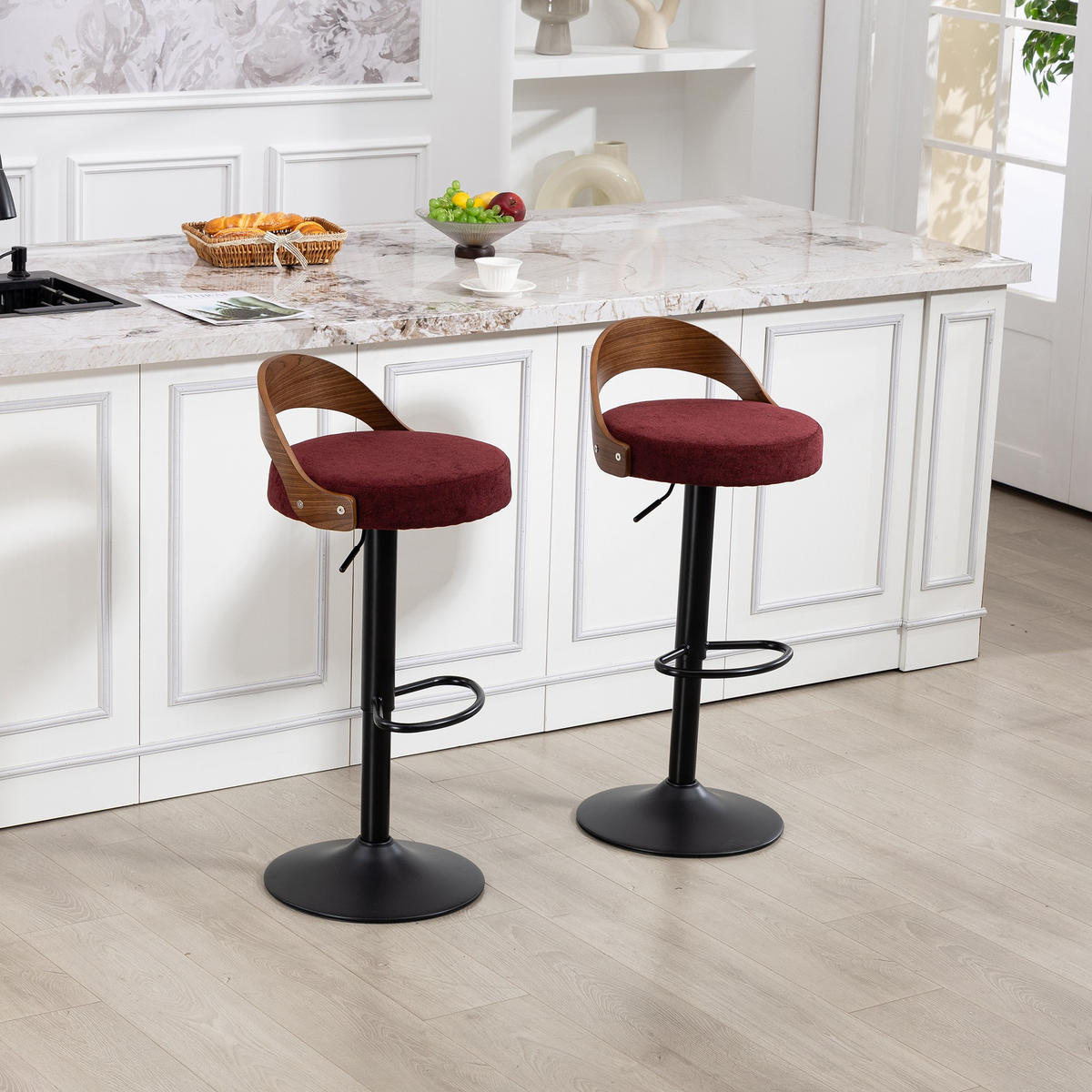 BARHOCKER,DREHSTUHL,RATTAN 360° drehbar2er-Set,Rot - Rot, Metall (42/77/42.5cm) - LVHOM