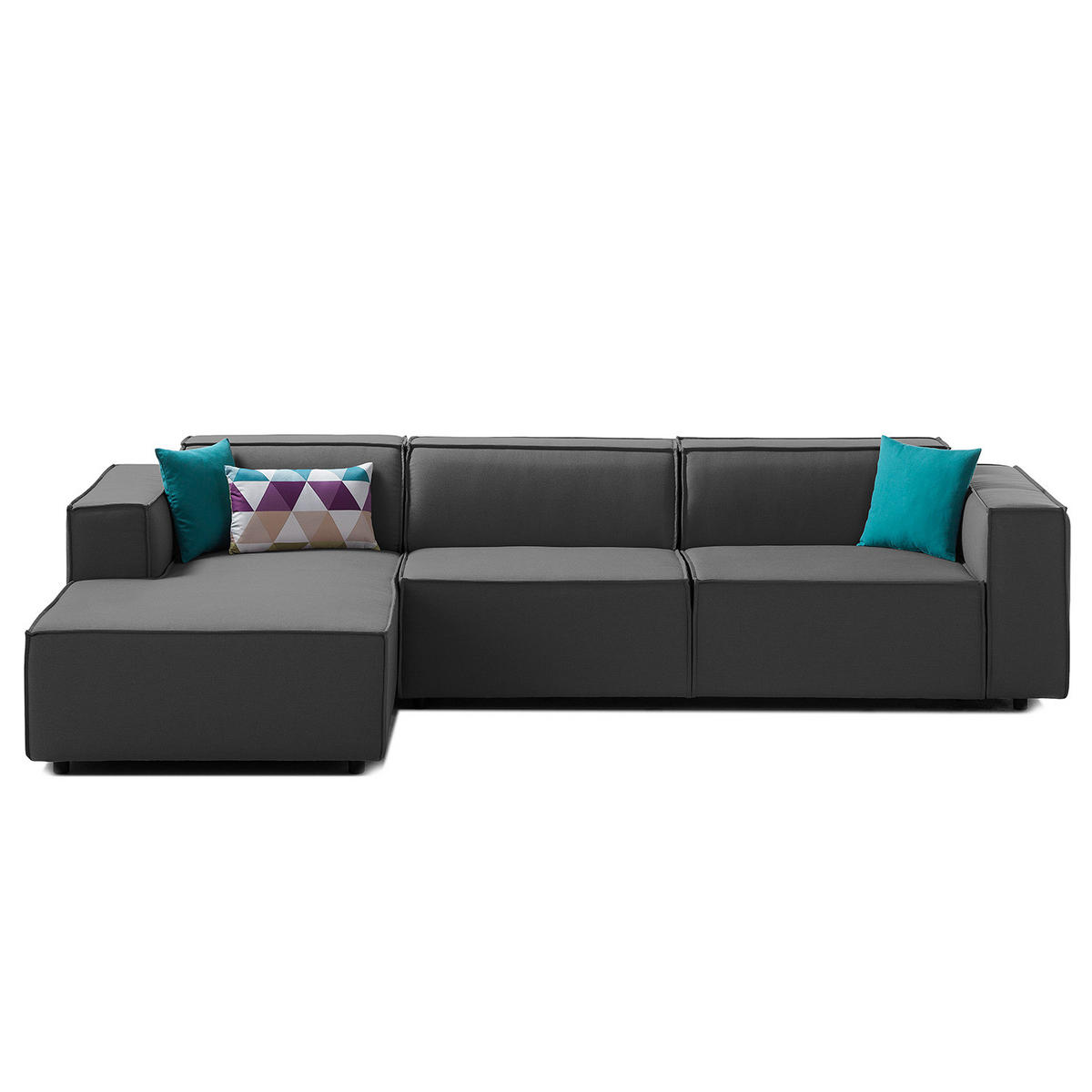 ECKSOFA mit Longchair - Anthrazit/Schwarz, Kunststoff/Textil (294/177cm) - home24