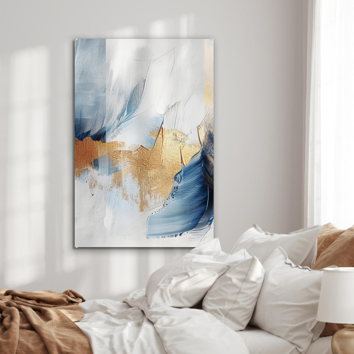 ACRYLGLASBILD Gold - Blau - Aquarell - Kunst - Modern 60x90 cm - Hellblau, Glas (60/90cm) - MuchoWow