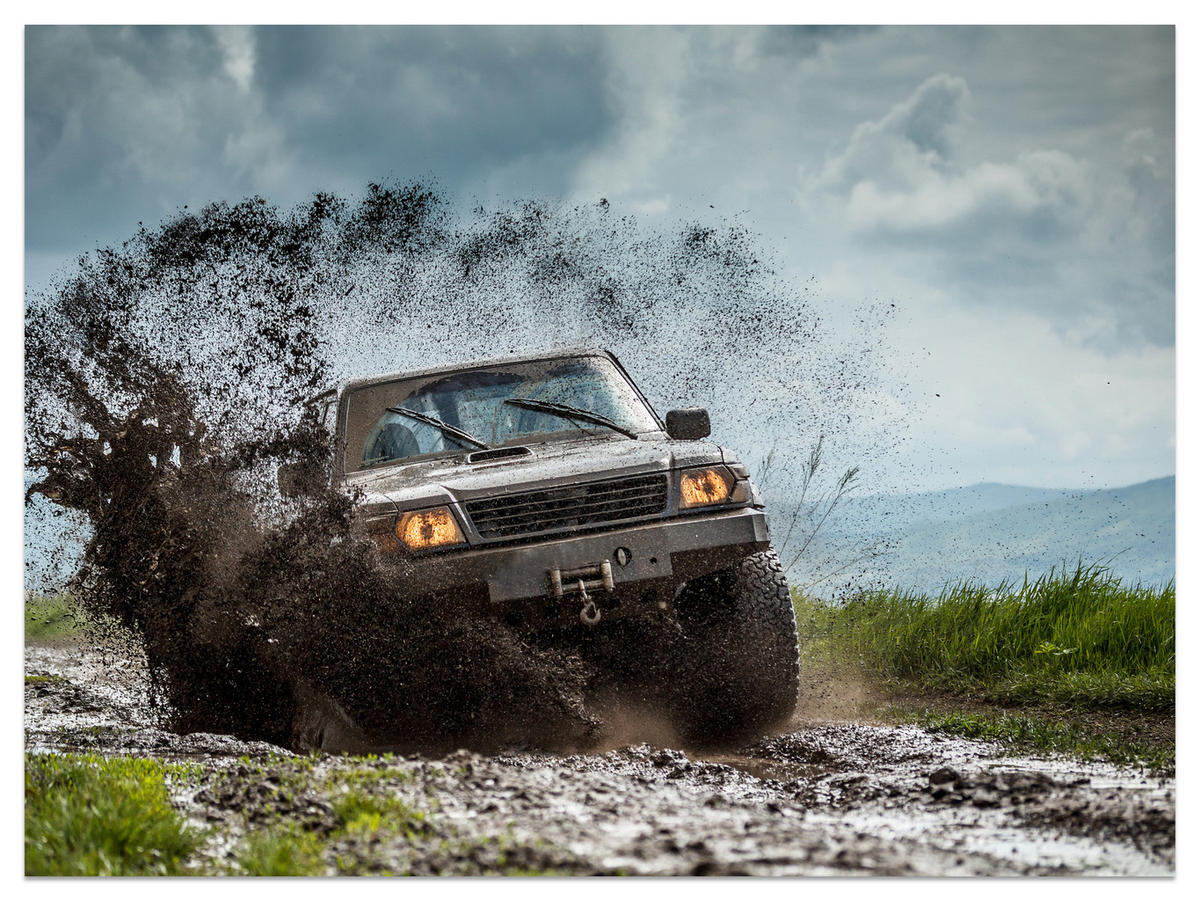 FOTOTAPETA Pre Študentskú Izbu Jeep Blatistý Horský Terén 450 x 315 cm - hnedá/čierna, papier (450/315cm) - Muralo
