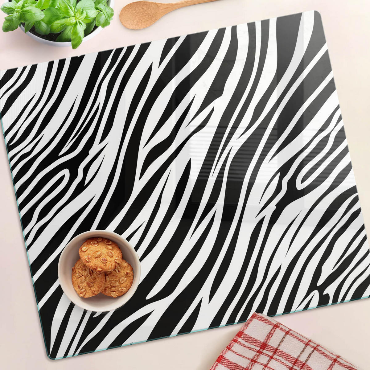 GLASPLATTE 60x52 cm Zebras - Schwarz, Glas (60/0.4/52cm) - TULUP