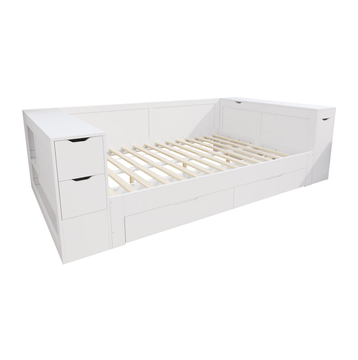 KINDERBETT aus MDF 140x190 cm Weiß mit Schubladen, Regalfächern und Stauraum - Weiß, Holzwerkstoff (140/190cm) - Modfu