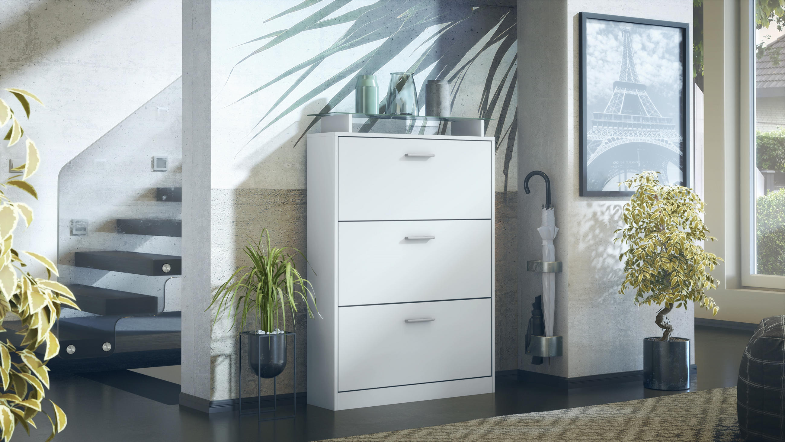 SCHUHSCHRANK Lavia Front in Weiß matt - Weiß, Holzwerkstoff (89/128/23cm) - Vladon