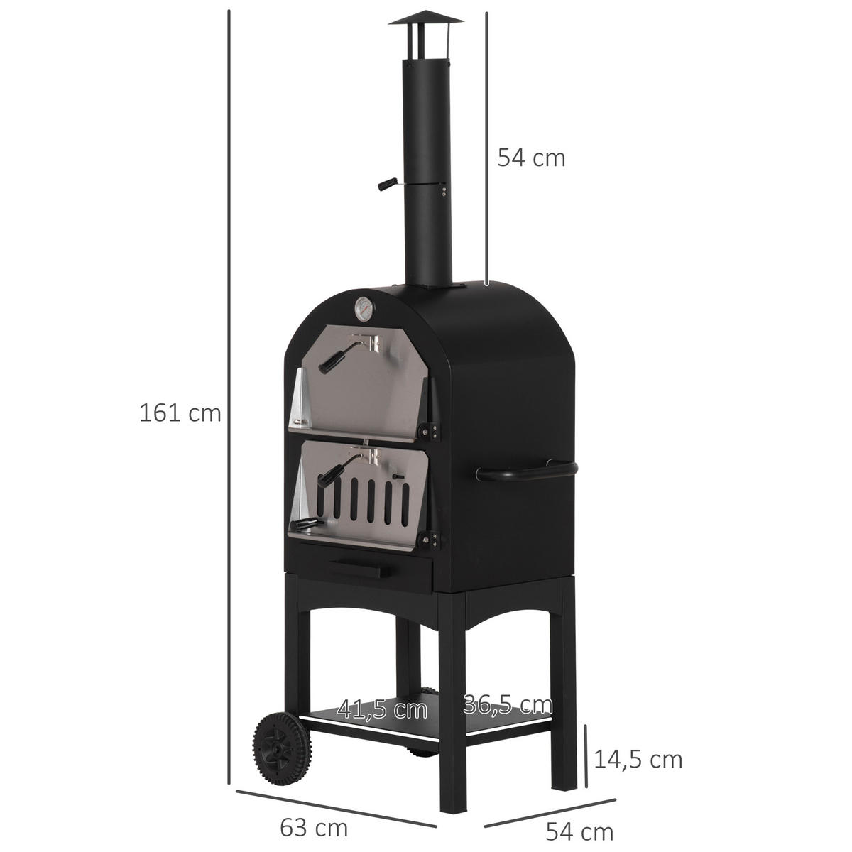 PIZZAOFEN, Kohlenstoffstahl, Schwarz - Schwarz, Metall (54/161/63cm) - Outsunny
