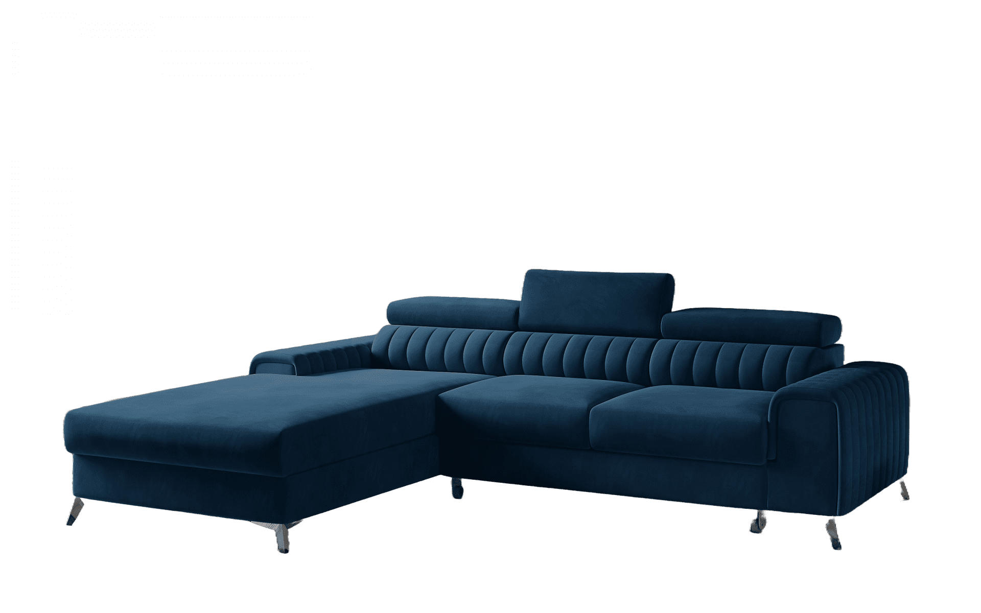 ECKSOFA mit Schlaffunktion und Bettkasten - Chromfarben/Dunkelblau, Textil/Metall (278/205cm) - Eltap