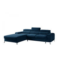 ECKSOFA mit Schlaffunktion und Bettkasten - Chromfarben/Dunkelblau, Textil/Metall (278/205cm) - Eltap