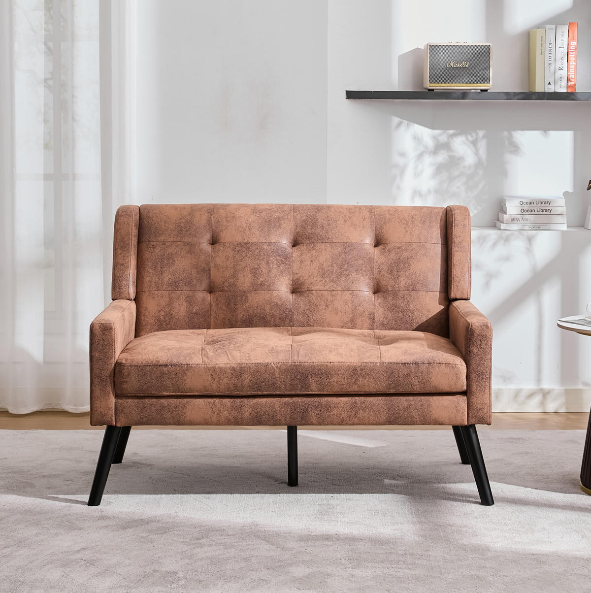 SITZBANK 2-Sitzer Suedevlies-Polster mit Knopfheftung, Massivholzbeinen 119/75/88 cm Dunkelbraun - Dunkelbraun, Textil (75/88/119cm) - Redom